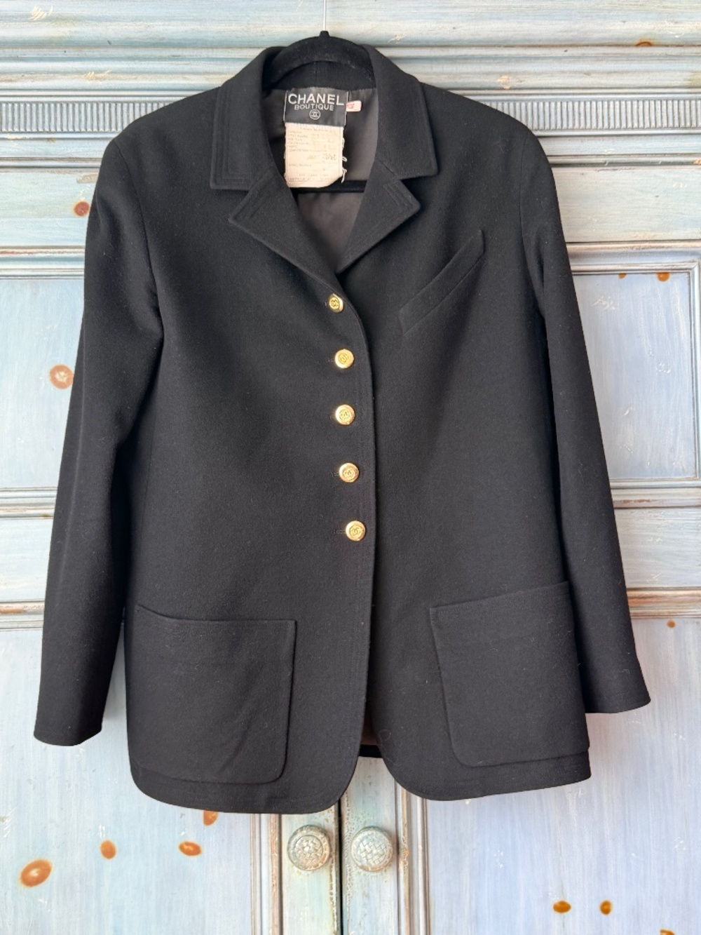 Vintage Chanel Boutique Black Wool Tailored Jacket Size 42